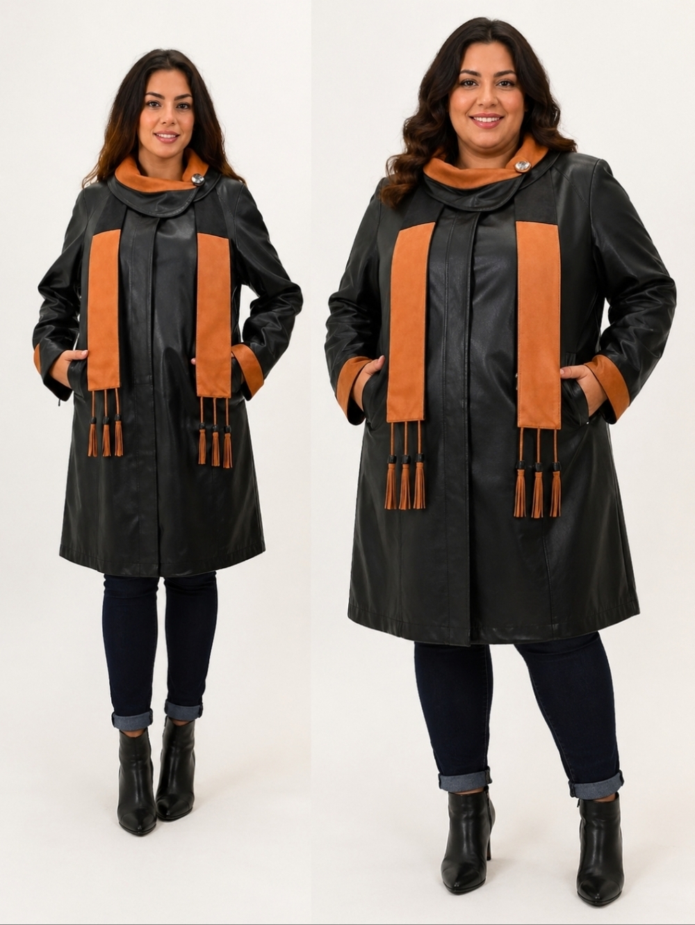 PRODI Lamb Leather‎ Long Coat - Black and Tan